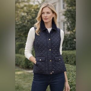 Lauren Ralph Lauren Navy Quilted Vest Gold Snap Buttons Size Large NWT